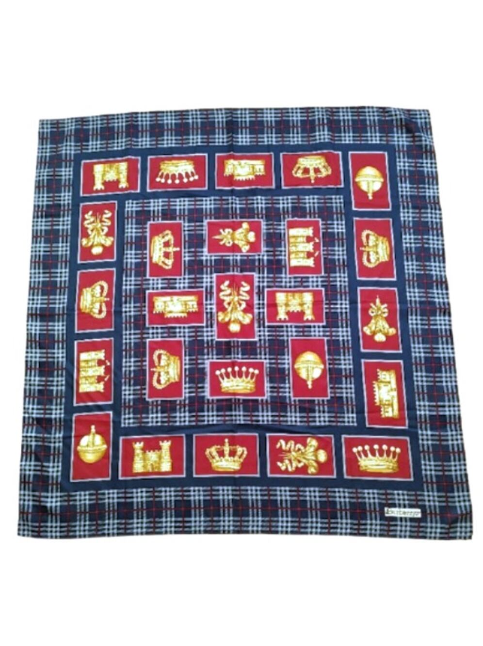 Burberry vintage silk heraldic large scarf tartan EUC